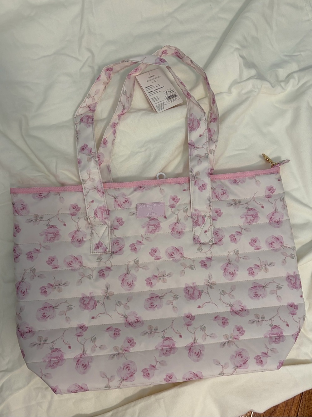 LoveShackFancy Pink Floral Quilted Tote